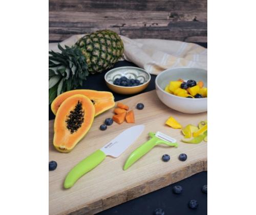 Kyocera FK140CP10NGR SANTOKU KNIFE &amp; PEELER Set, knife (14 cm blade) and peeler, Green