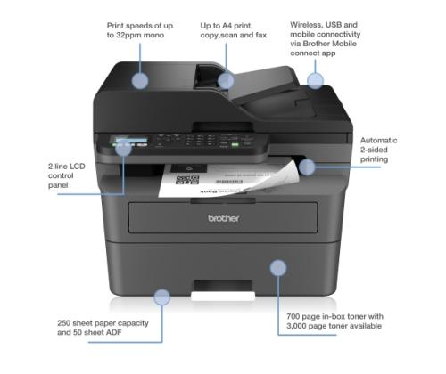 Brother MFC-L2800DW Printer Laser B/W MFP A4 32 ppm Wi-Fi Ethernet LAN USB