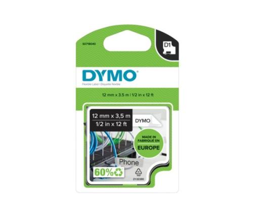 Dymo 16957 (S0718040) D1 Flexible Nylon Tape 12mm x 3.5m, Black on White