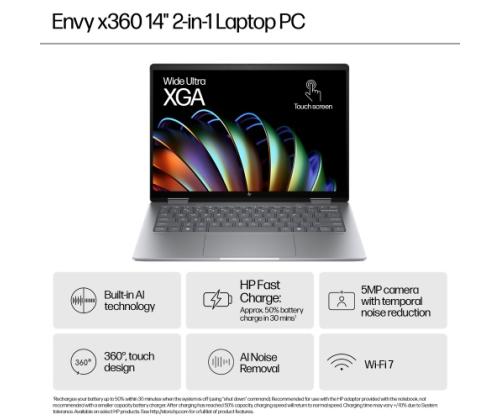 HP ENVY x360 14-fa0005ny 14'' WUXGA Touch AMD Ryzen 5 8640HS 16GB 512GB SSD W11H Meteor Silver