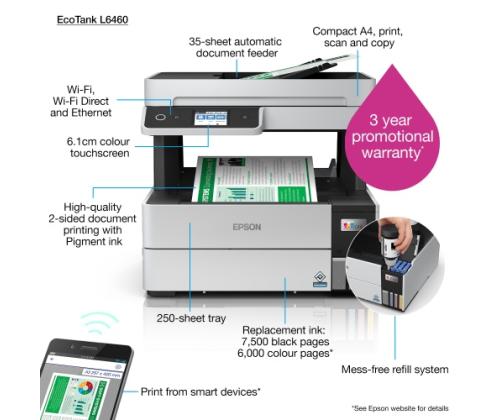 Epson EcoTank L6460 Printer Inkjet Colour MFP A4 37 ppm Wi-Fi Ethernet LAN