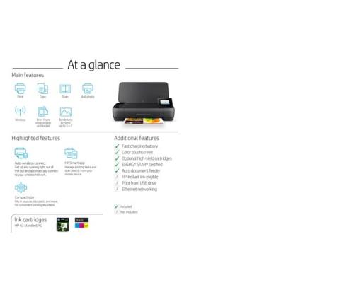 HP OfficeJet 250 Mobile All-in-One Printer Inkjet Colour MFP A4 20 ppm USB Wi-Fi Bluetooth
