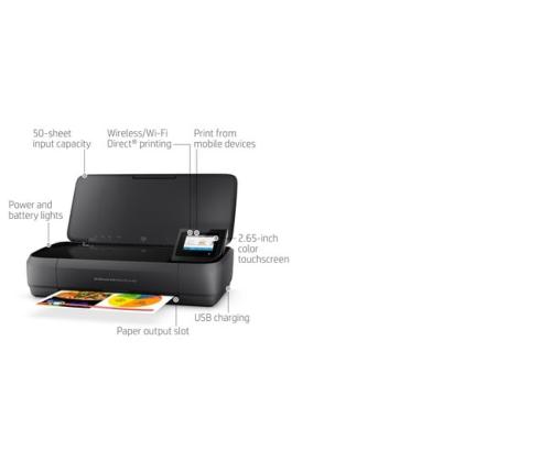 HP OfficeJet 250 Mobile All-in-One Printer Inkjet Colour MFP A4 20 ppm USB Wi-Fi Bluetooth