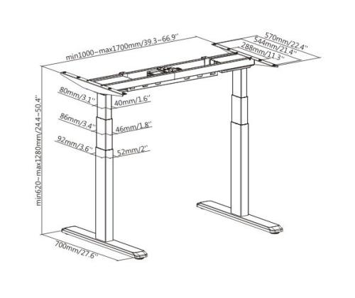 Adjustable Height Table Frame Up Up Thor, Black (SPEC)
