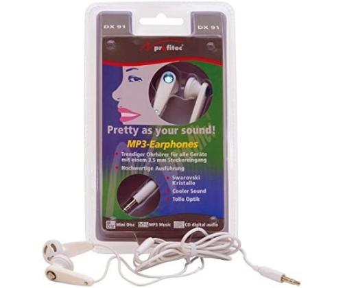 Wired Earphones Profitec DX 91 PI, MP3, 3.5 mm stereo jack, with Pink Swarovski Crystal Elements