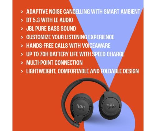 JBL Tune 770NC Wireless Headphones, Bluetooth, 3.5mm jack, Black
