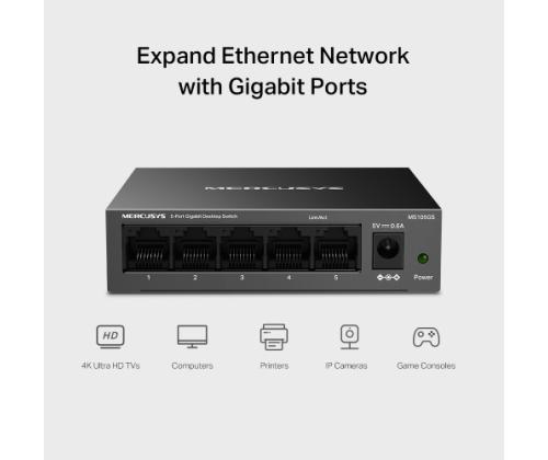 Mercusys MS105GS 5-Port Gigabit Desktop Switch