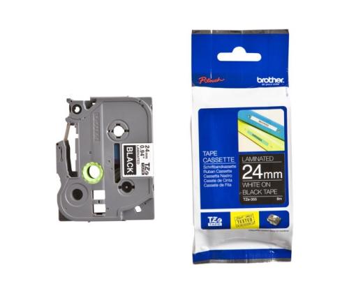 Brother TZe-355 (TZE355) Laminated Labelling Tape Cassette, White On Black 24mm, 8m