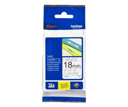 Brother TZe-141 (TZE141) Laminated Label Tape cassette P-touch, Black on Clear 18mm, 8m