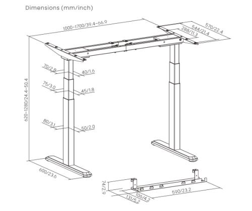 Adjustable Height Table Up Up Thor Black, Table top M White