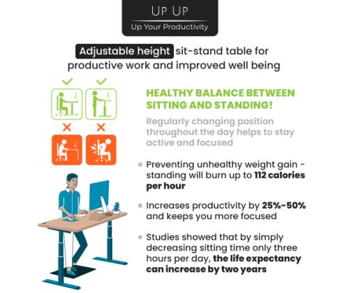 Adjustable Height Table Up Up Thor Black, Table top M White