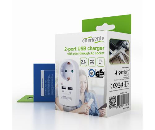 CHARGER USB WITH PT AC SOCKETEG-ACU2-02 GEMBIRD