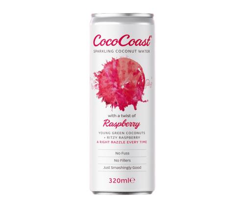 COCOCOAST Raspberry kookosvesi 0,32l (gaseeritud, purk)
