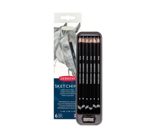 Eskiisipliiatsid Derwent Sketching 6tk+teritaja metallkarbis
