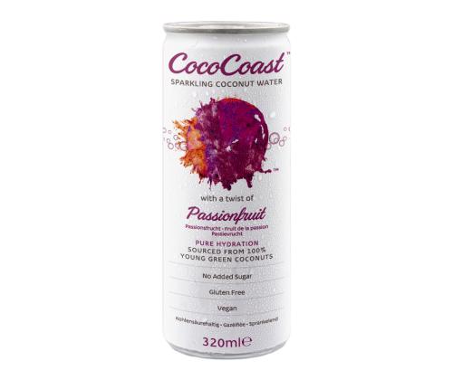 COCOCOAST Passionfruit kookosvesi 0,32l (gaseeritud, purk)