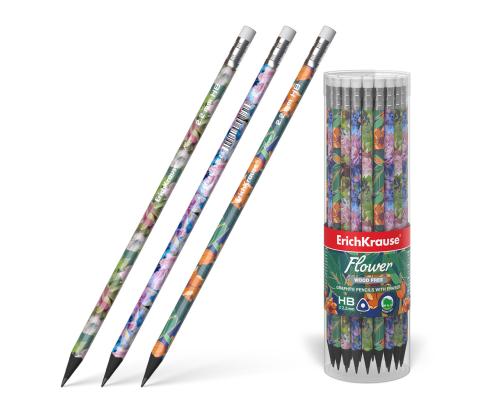 Harilik pliiats kolmnurkne ERICH KRAUSE, kustutuskummiga, Flower HB