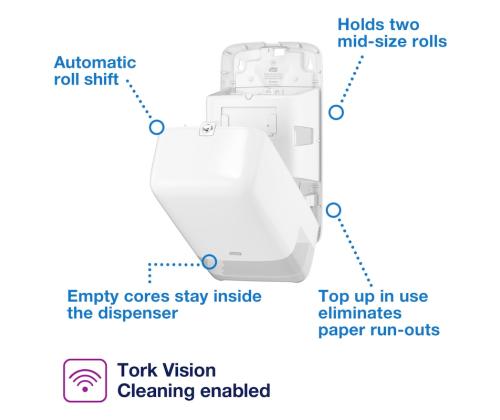 Hoidja tualettpaberile TORK Twin Mid-size T6 valge (557500)