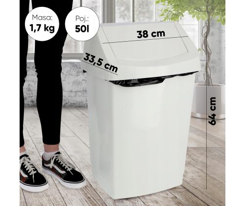 Prügikast 50L liikuva kaanega valge