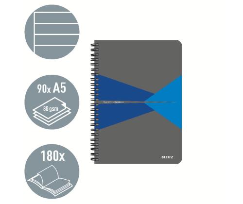 Kaustik spiraalköites A5 jooneline kartongkaaned LEITZ Office 90 lehte sinine