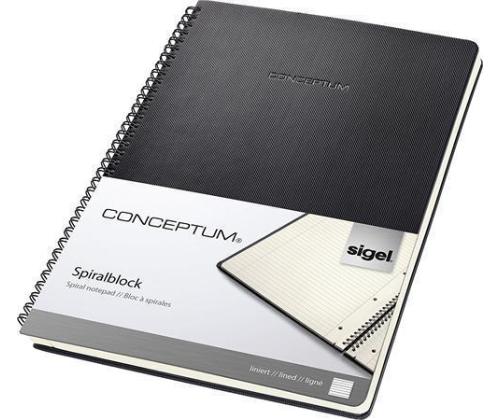 Kaustik spiraalköites A4, 80 lehte, jooneline, SIGEL Conceptum, must	