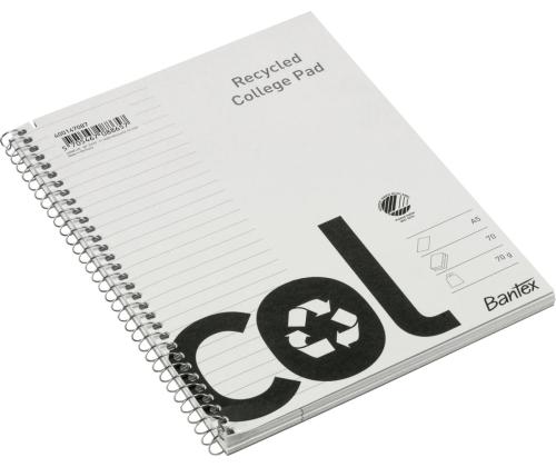 Kaustik spiraalköites A5+ jooneline Bantex College Recycled kartongkaaned 70 lehte
