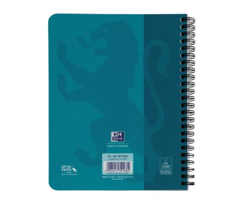 Kaustik spiraalköites A5+ ruuduline OXFORD Touch kartongkaaned türkiis sinine 70 lehte