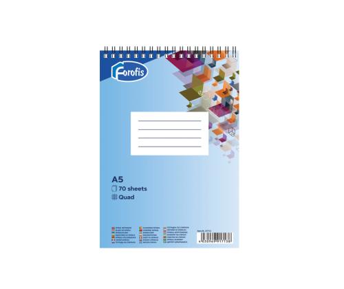 Kaustik spiraalköites ülevalt A5 FOROFIS jooneline kartongkaaned 70 lehte