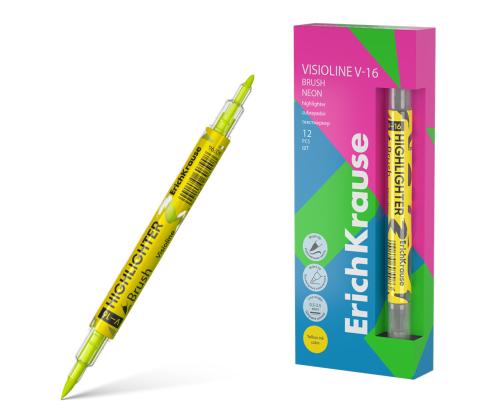 Tekstimarker, kahepoolne ERICH KRAUSE Visioline V-16 Brush Neon, kollane