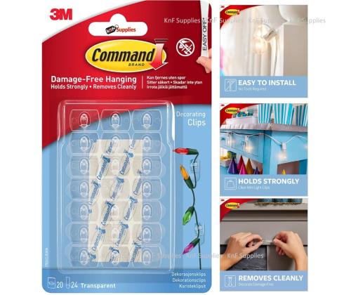 Kinnituskonksud 3M COMMAND 17026CLR 20tk pakis läbipaistvad