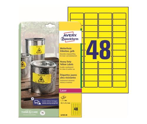Kleebisetikett polüesterkilest ilmastikukindel AVERY Zweckform 45,7x21,2mm 20 lehte kollane (L6103-20)