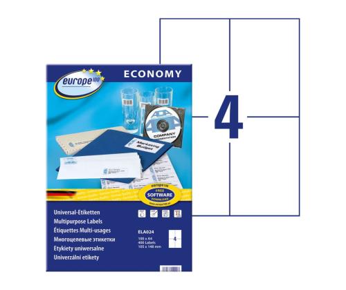 Kleebisetikett AVERY Economy 105x148mm 4 lehel 100 lehte