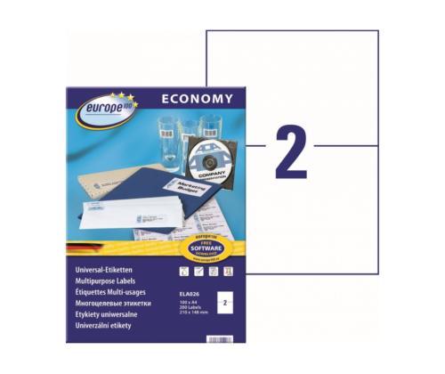 Kleebisetikett AVERY Economy 210x148mm 2 lehel 100 lehte