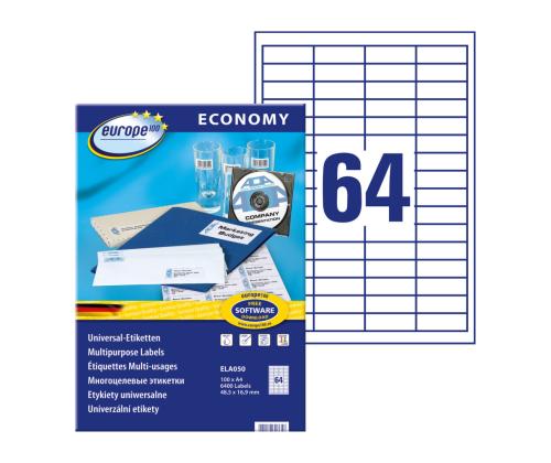 Kleebisetikett AVERY Economy 48,5x16,9mm 64 lehel 100 lehte