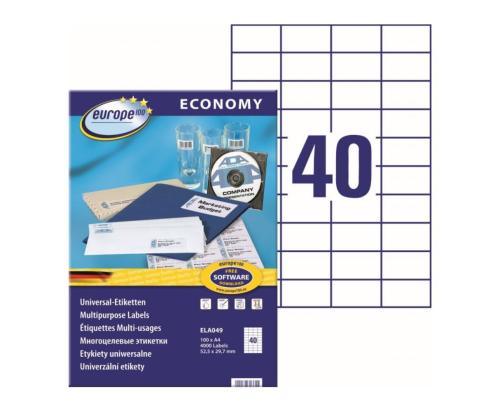 Kleebisetikett AVERY Economy 52,5x29,7mm 40 lehel 100 lehte