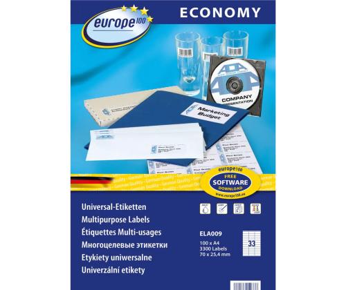 Kleebisetikett AVERY Economy 70x25,4mm 33 lehel 100 lehte