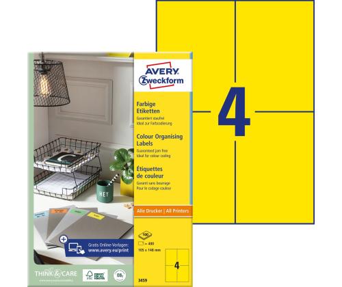 Kleebisetikett AVERY Zweckform 105x148mm 100 lehte kollane (3459)