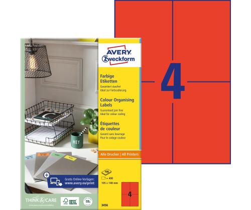 Kleebisetikett AVERY Zweckform 105x148mm 100 lehte punane (3456)