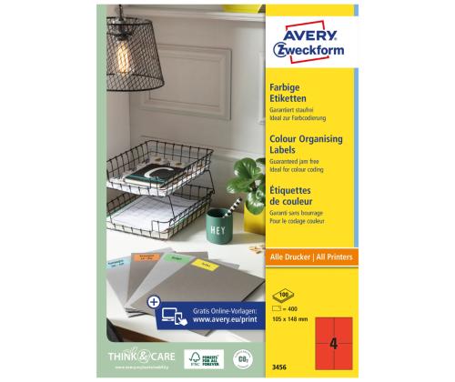 Kleebisetikett AVERY Zweckform 105x148mm 100 lehte punane (3456)