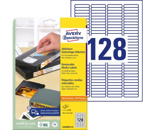Kleebisetikett AVERY Zweckform 43.2x8.5mm 25 lehte eemaldatav (L6020REV-25)