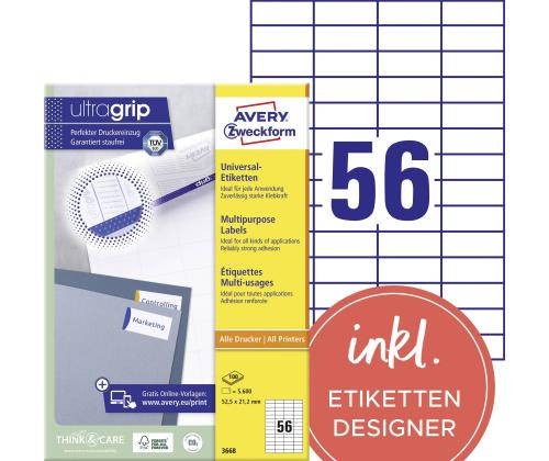 Kleebisetikett AVERY Zweckform 52,5x21,2mm 100 lehte (3668)