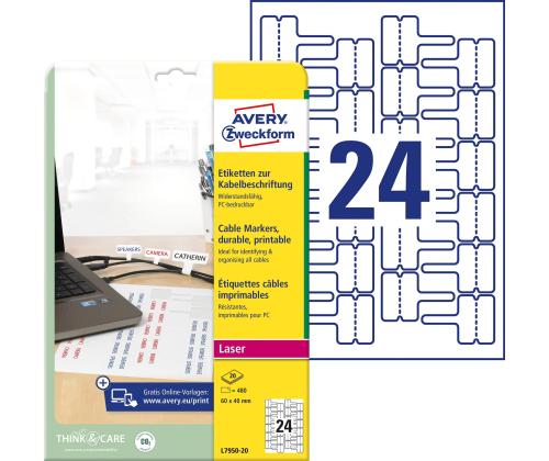 Kleebisetikett AVERY Zweckform 60x40mm 20 lehte kaablite markeerija (L7950-20)