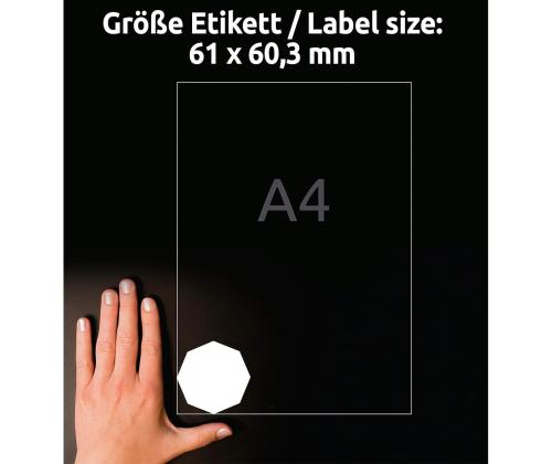Kleebisetikett AVERY Zweckform 61x60,3mm 10 lehte eemaldatav kaheksanurkne (5083)