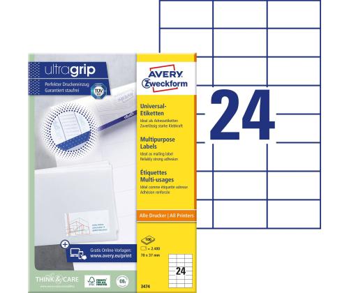Kleebisetikett AVERY Zweckform 70x37mm 100 lehte (3474)