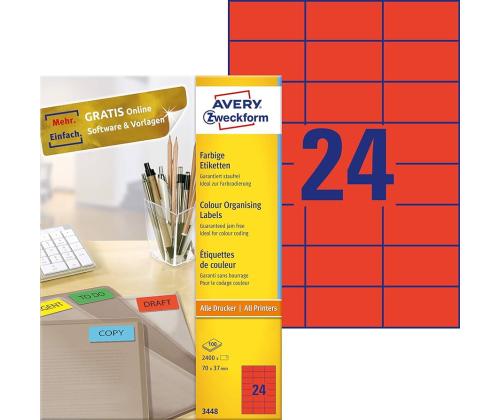 Kleebisetikett AVERY Zweckform 70x37mm 100 lehte punane (3448)