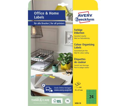 Kleebisetikett AVERY Zweckform 70x37mm 10 lehte roheline (3450-10)
