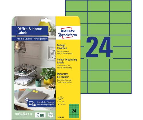 Kleebisetikett AVERY Zweckform 70x37mm 10 lehte roheline (3450-10)