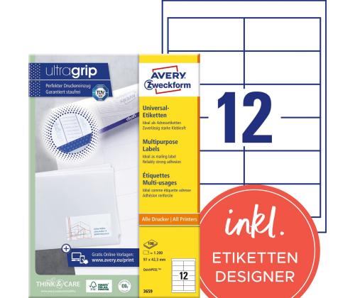 Kleebisetikett AVERY Zweckform 97x42,3mm 100 lehte (3659)