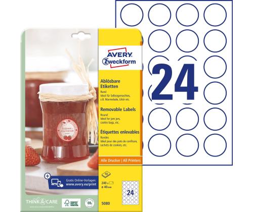 Kleebisetikett AVERY Zweckform Q40mm 10l pakis eemaldatavad (5080)