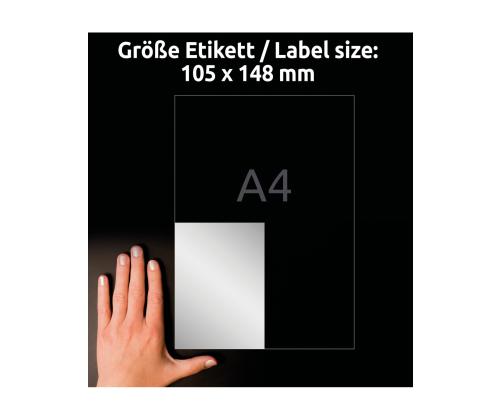 Kleebisetikett hõbedasest polüesterkilest AVERY Zweckform 105x148mm 20 lehte pakis (L6134-20)