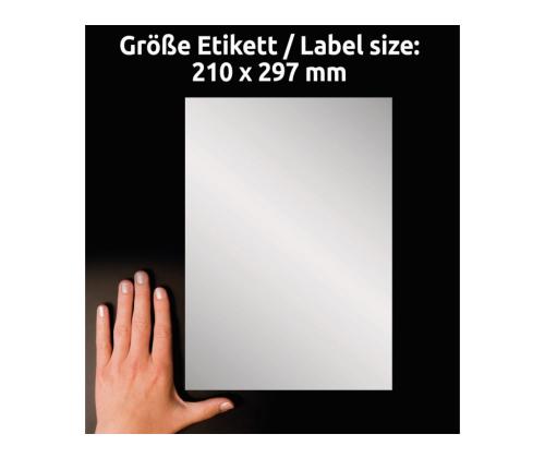 Kleebisetikett hõbedasest polüesterkilest AVERY Zweckform 210x297mm ilmastikukindel 8 lehte (L6013-8)